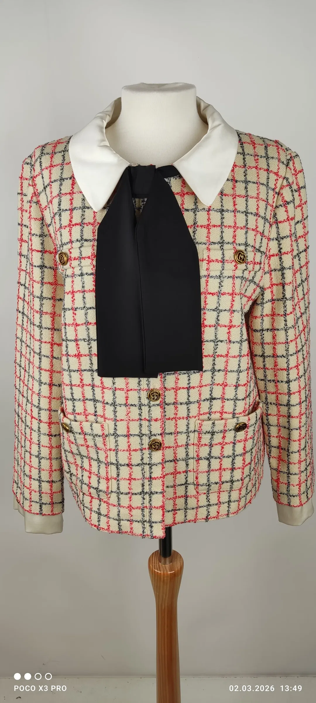 Gucci Karierte Tweed-Jacke mit Schleife - Bild 4