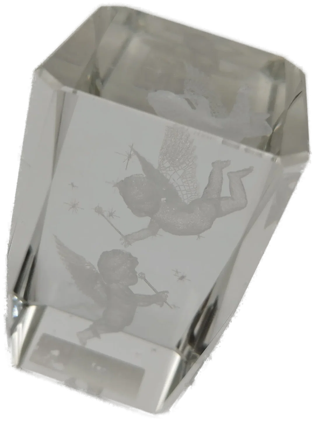 Kristallklarer Briefbeschwerer aus Glas - Engel-Motiv mit Sternen / 8x5x5cm - Bild 1
