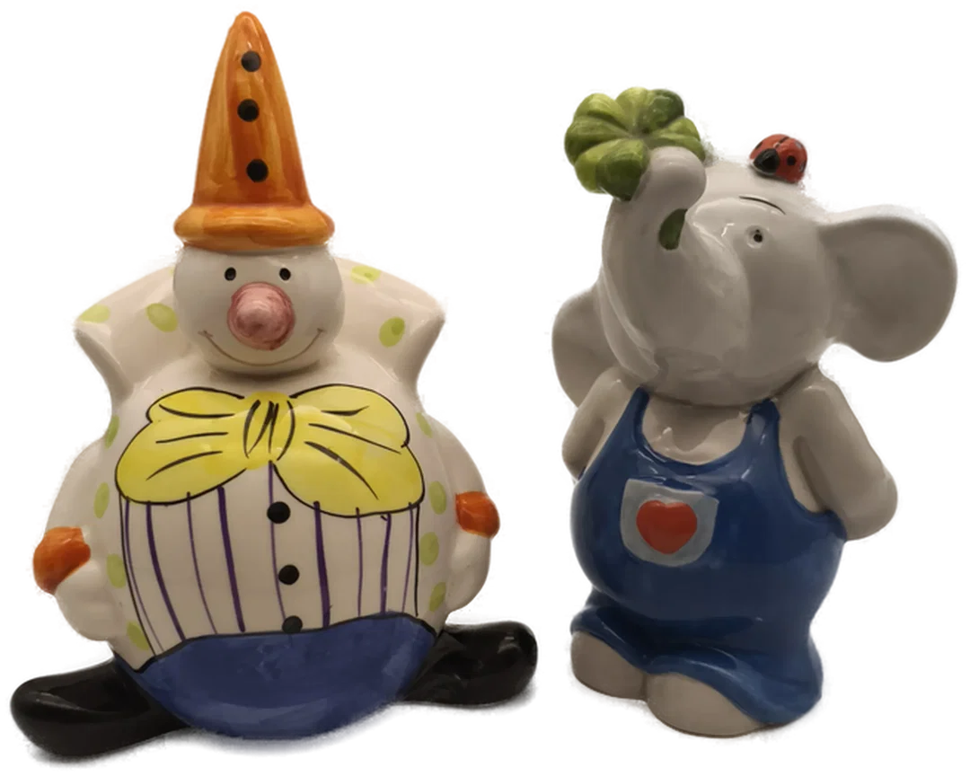 2 Spardosen "Elefant & Clown", Keramik – Bild 1