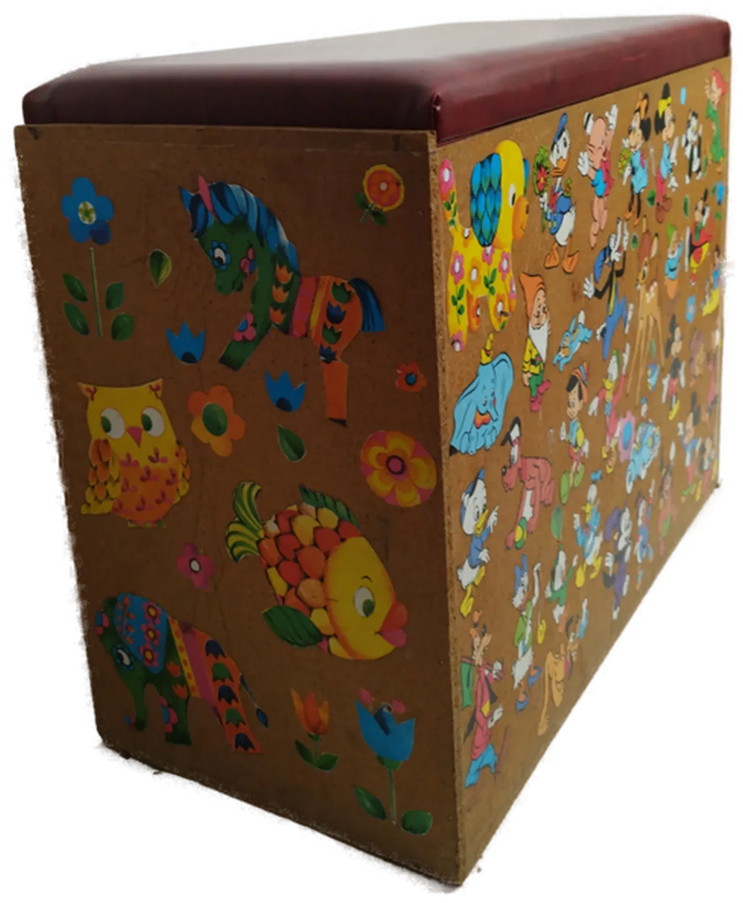 Spielzeugkiste aus Holz mit Retro Stickern  – Bild 2