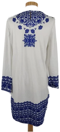 Damen Tunika Langarm, Weiß mit blauem Muster, Gr. S - Bild 2