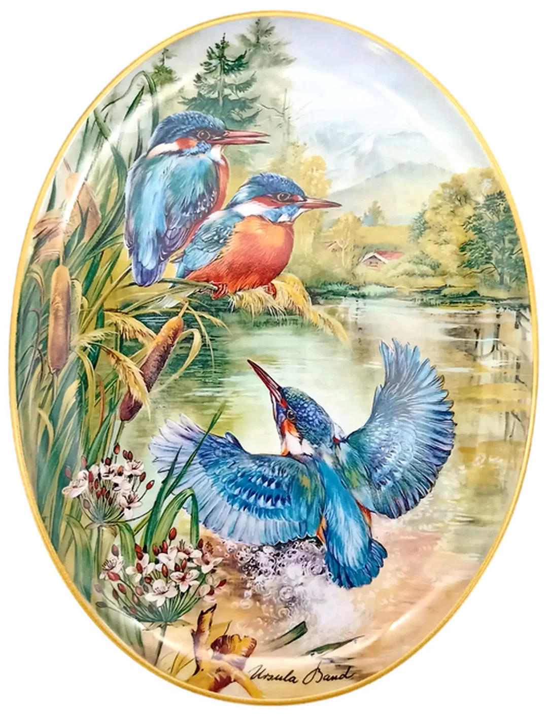 Reichenbach Sammelteller 1998 - „Eisvögel am Bergsee“ von Ursula Band (Teller 4286 A) – Bild 1