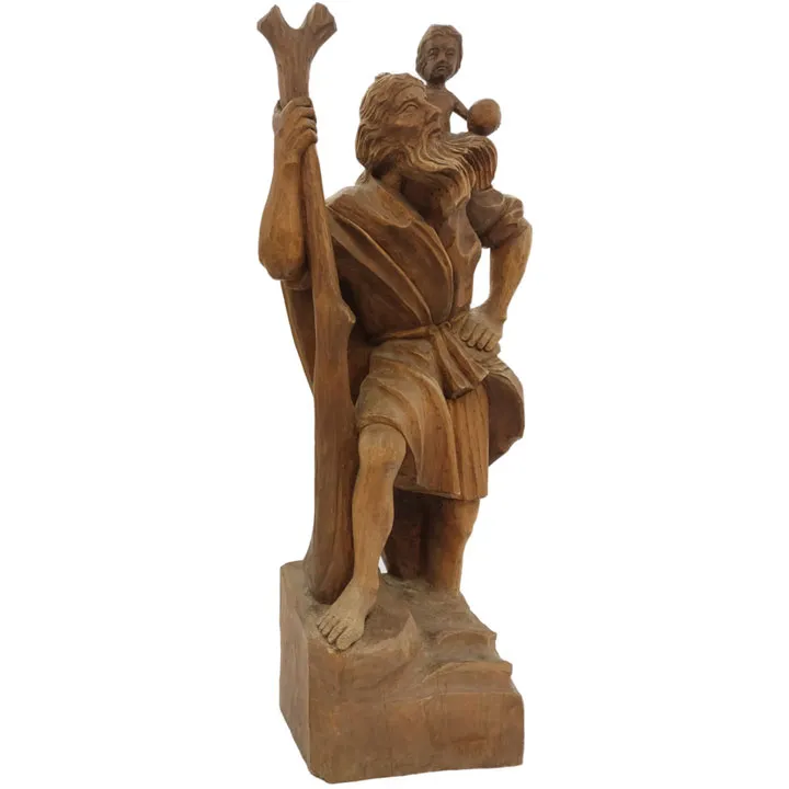 Holzskulptur Statue Figur "Heiliger Christophorus mit Kind" – Bild 2