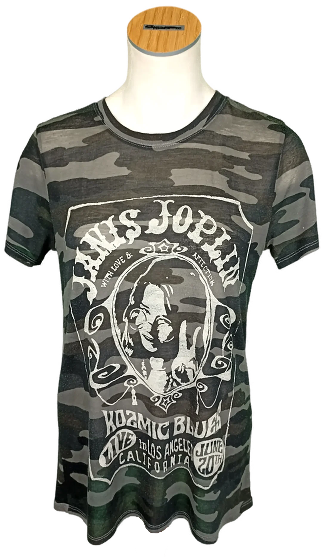 Lucky Brand Janis Joplin Damentshirt grau camouflage Gr. S – Bild 1