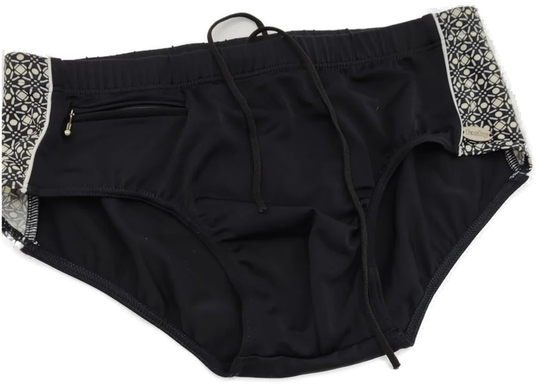 Badehose "fashy", schwarz/gemustert mit Kordel und Zipptasche, Größe M – Bild 3