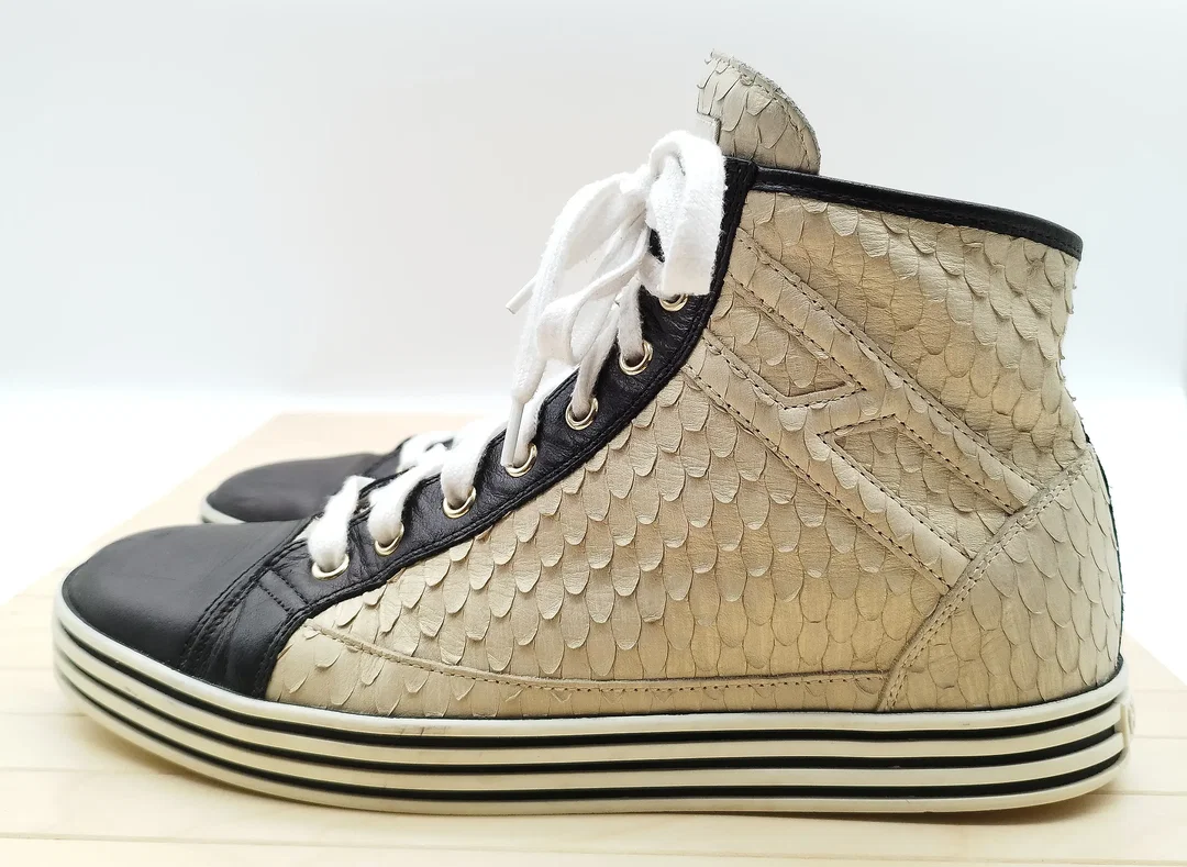 Hogan High-Top Sneaker, Schuppenoptik, Gr. 39,5, beige/gold, Leder – Bild 3