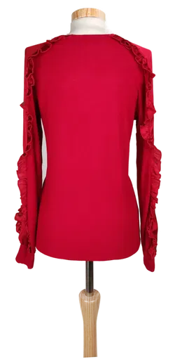 Zara Damen Bluse rot mit Rüschen am Ärmel - M/38 - Bild 2