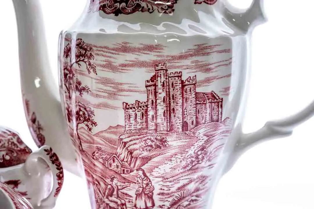 Old country Castles -englisches Porzellan/Keramik TeeKanne, Kaffeekanne, Milchkanne und Zuckerdose rot/weis – Bild 2