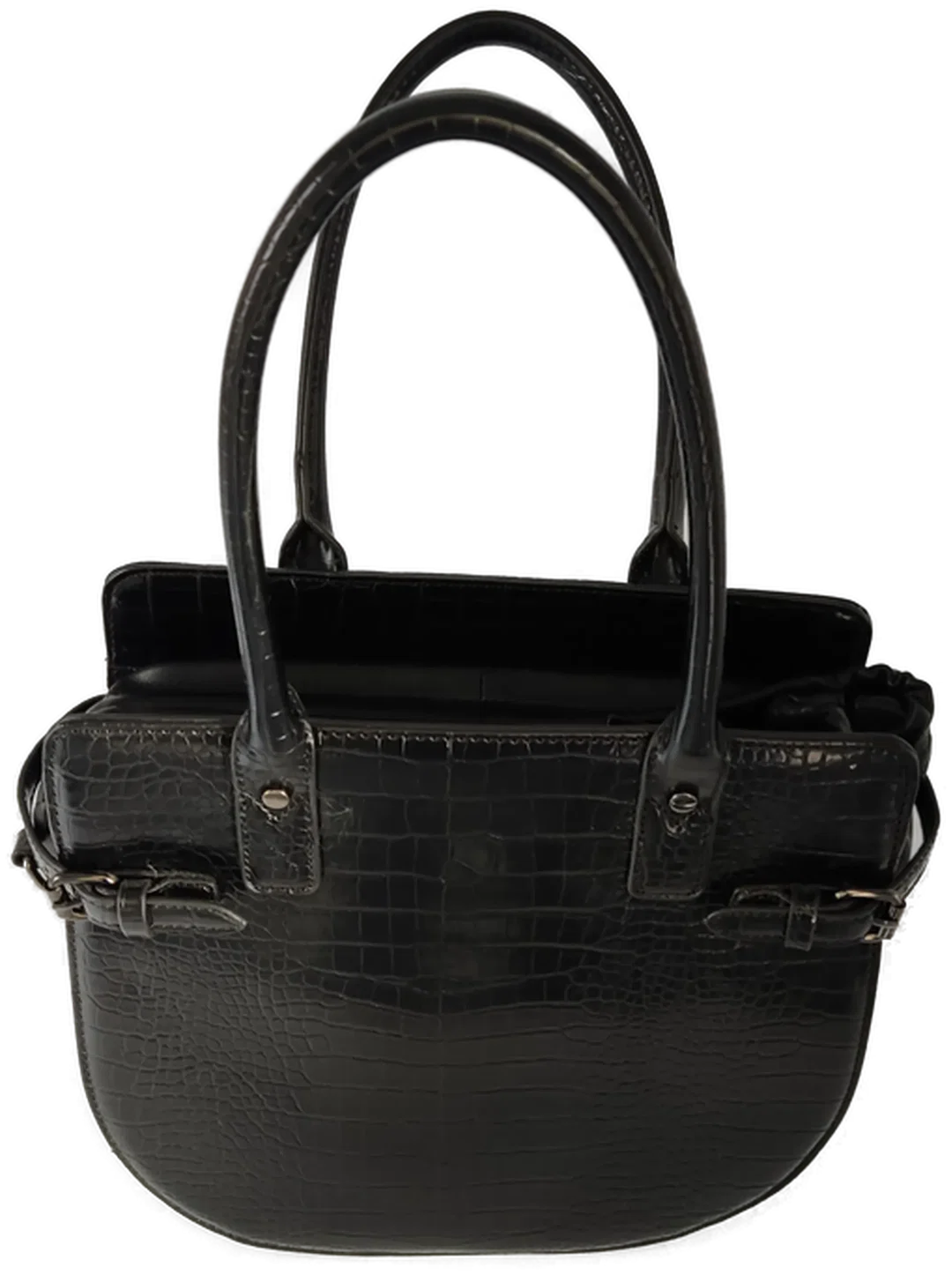 Damenhandtasche schwarz, Lederimitat mit Krokoprägung – Bild 4
