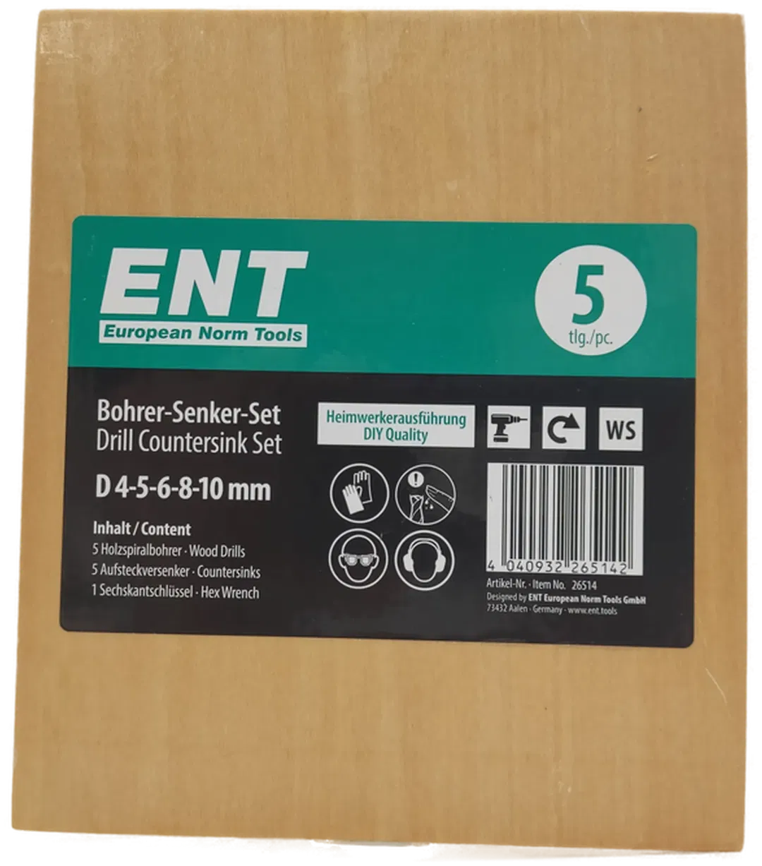 ENT European Norm Tools Holzbohrer 6-tlg. Bohrer-Senker-Satz Nr. 26514  - Bild 1