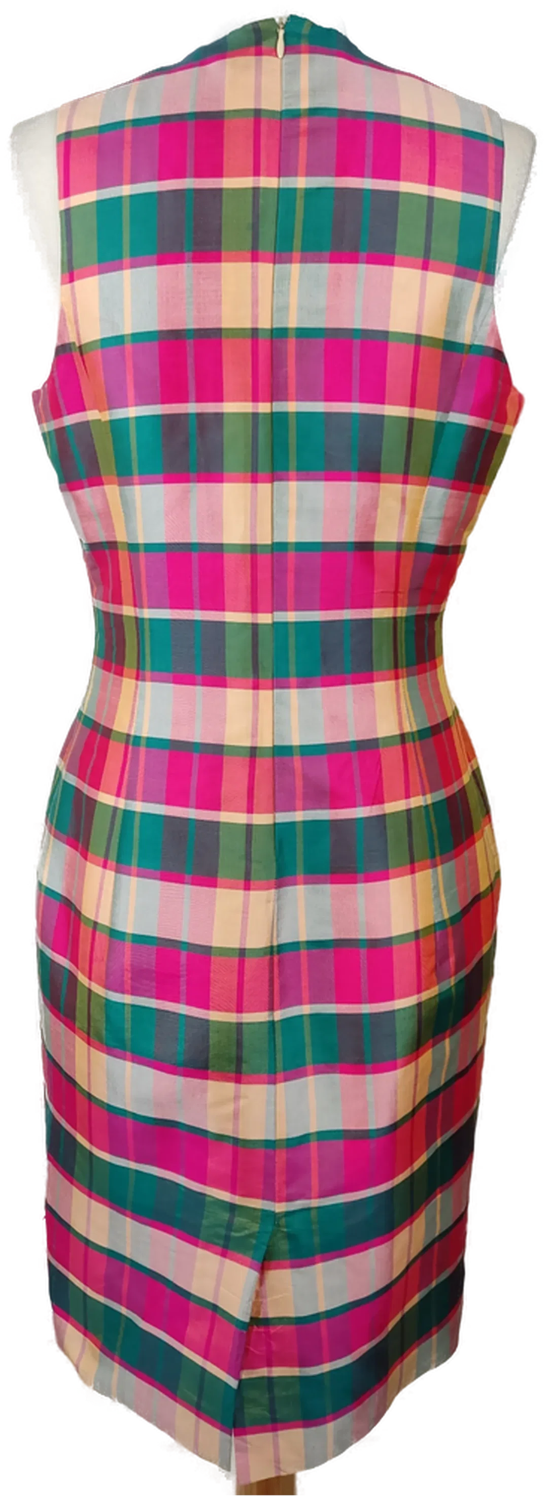 Seiden-Etuikleid Tartan-Karo | Eleganter Vintage-Charme, Größe 34 – Bild 2