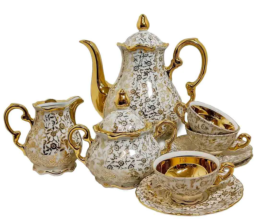 Mitterteich Bavaria Mocca-Service Gold 15-tlg. Kanne, 6 Tassen & Zubehör – Bild 1