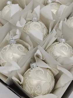 12 Stk. weiße Weihnachtskugeln (mundgeblasen + handbemalt) - Bild 3