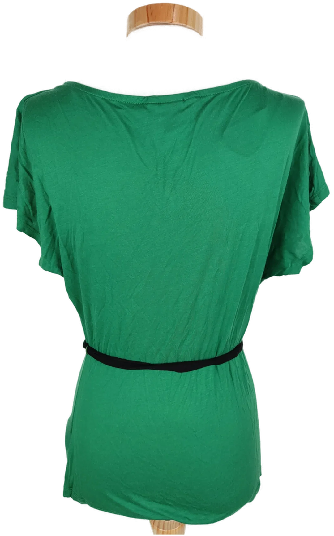 T-Shirt "H&M", kurzarm mit Wasserfallausschnitt, smaragdgrün mit schwarzem Grütel, Größe S – Bild 3