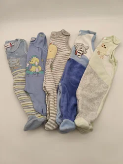 5 Baby Strampelhosen, ärmellos, mit Fuß, Gr. 56