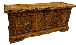 Handgeschnitzte Holztruhe / Banktruhe | Massivholz | Ornamente & Rosetten | Vintage / Landhaus - Bild 1