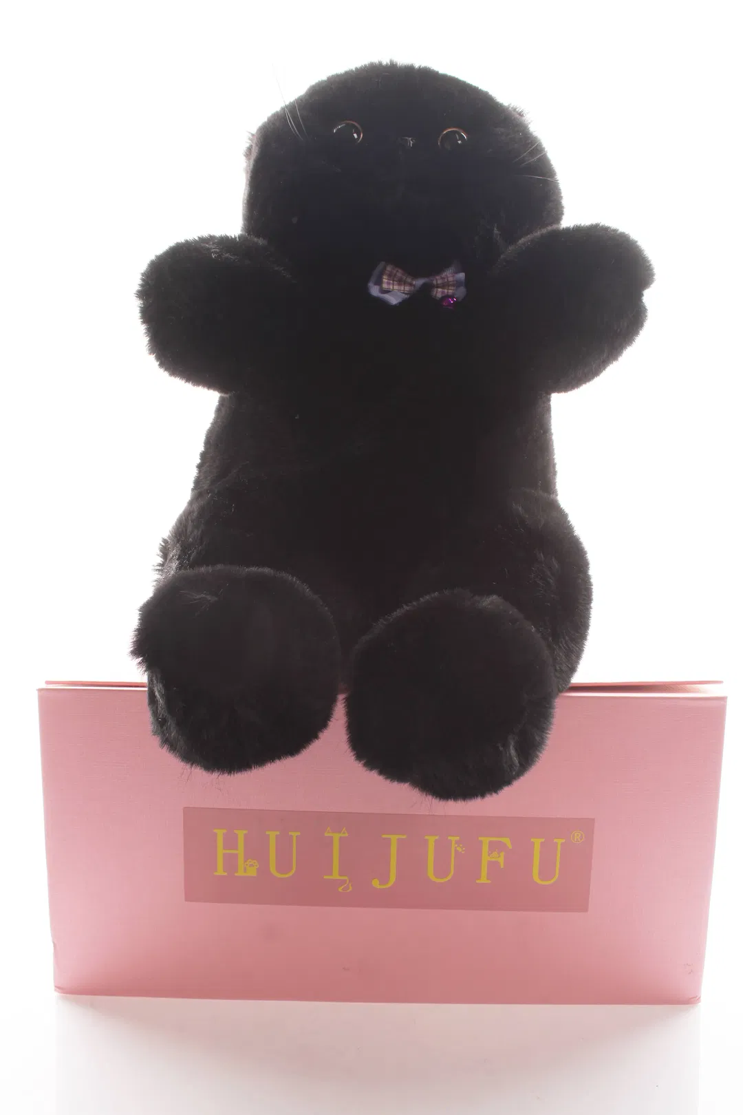 Schwarzer Plüschkater mit Schleife in Geschenkbox – HUIJUFU - Bild 1