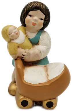 Bozner Thun Skulptur, Mutter mit Kind und Babywagen - ca. 14cm hoch - Bild 1