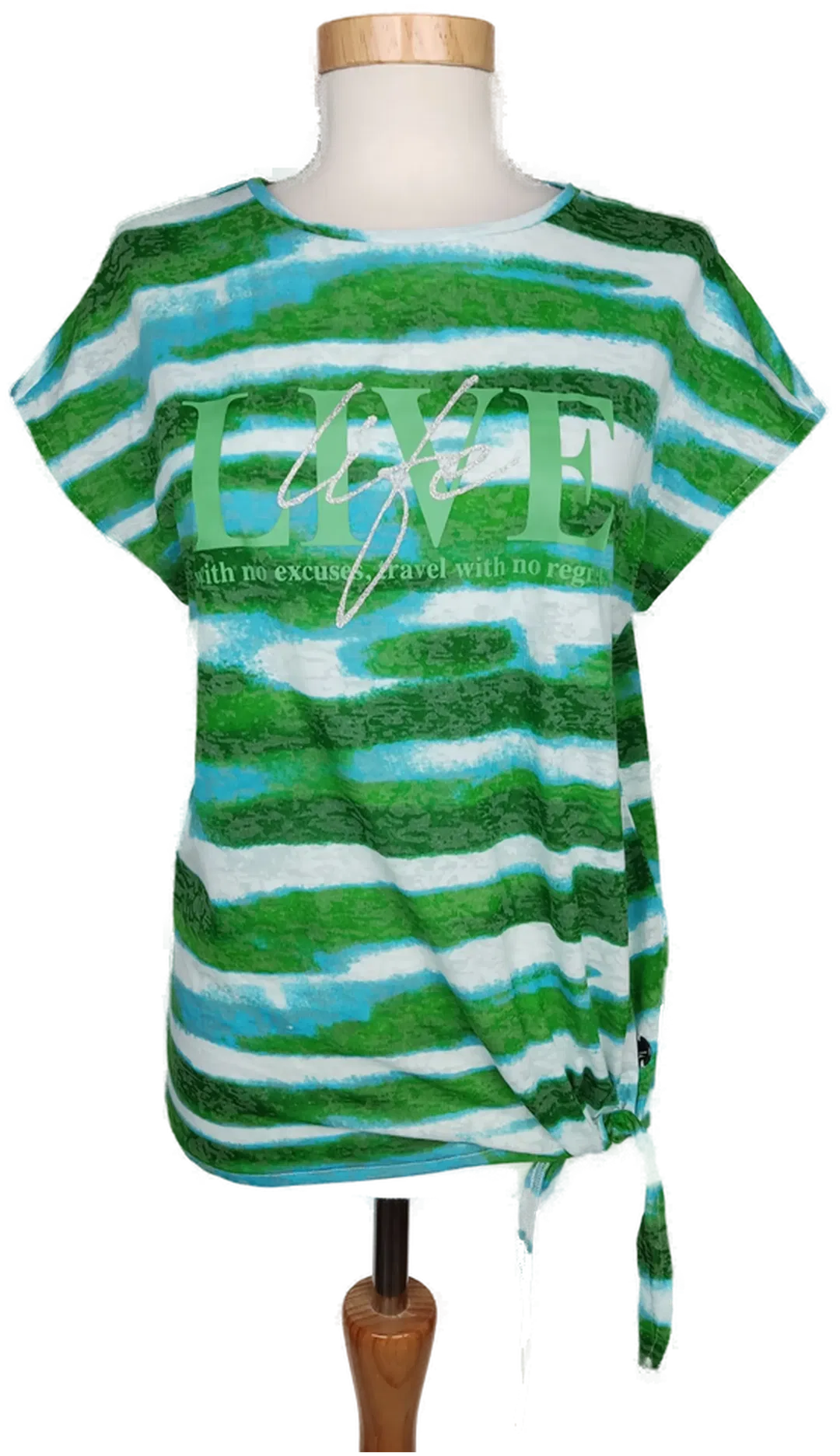 Sa. Hara Damen T-Shirt blau/grün/weiß gestreift - S/36 - Bild 4