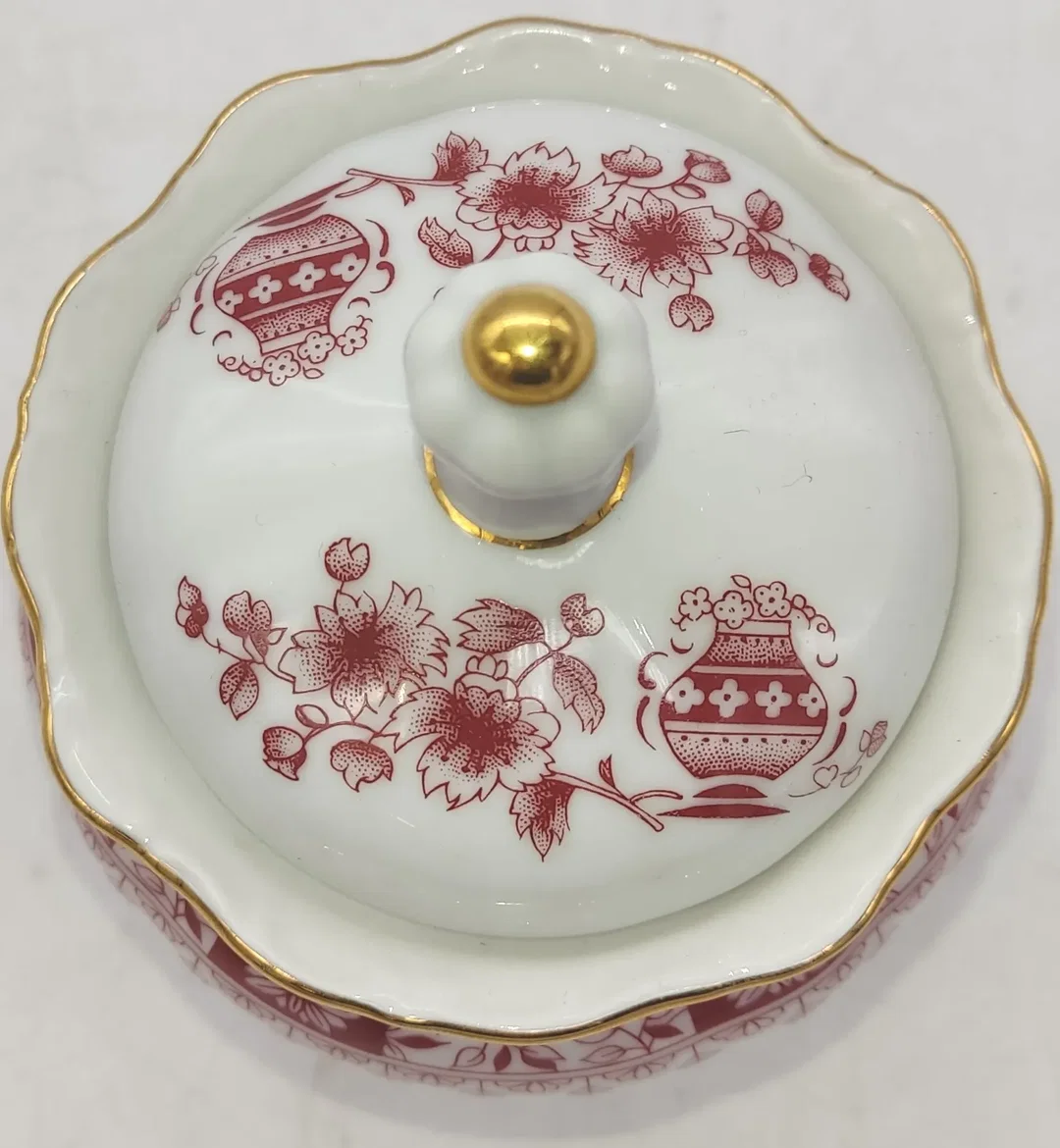 Seltmann Weiden Theresia Zuckerdose mit Deckel rot/weiß mit Goldrand – Bild 2