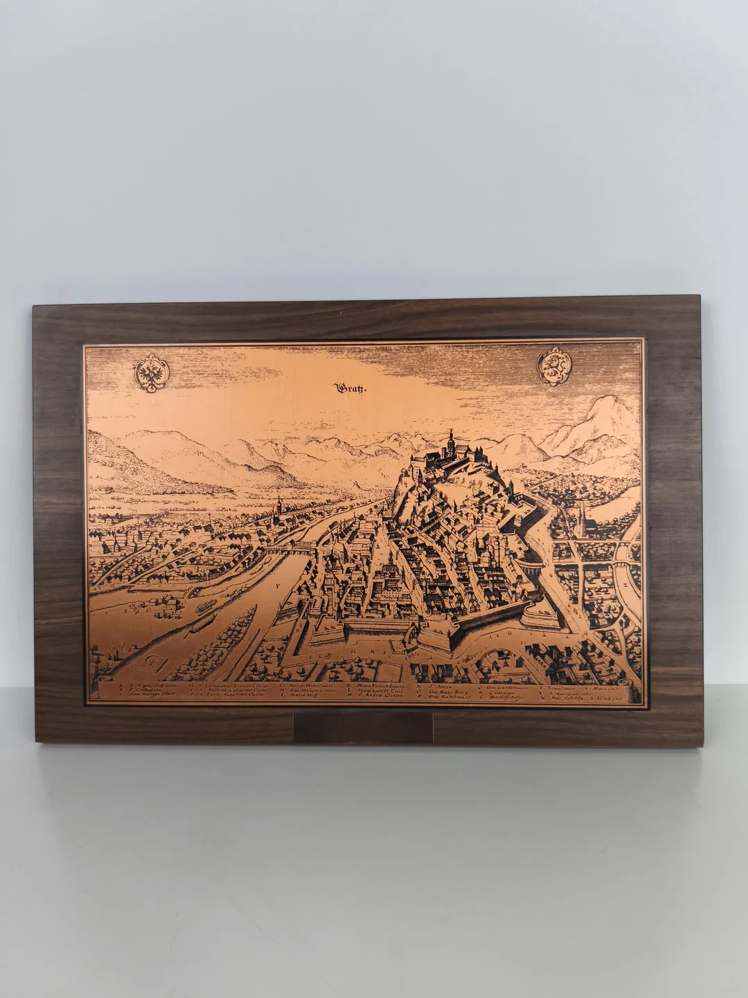 Ehrenpreis "historisches Graz" Kupferplatte auf Holz, Vintage – Bild 3