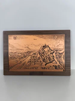 Ehrenpreis "historisches Graz" Kupferplatte auf Holz, Vintage – Vorschau 3