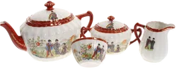 Japanisches Porzellan-Teeset mit Geisha-Dekor – 4-teilig, handbemalt, rot-gold - Bild 2