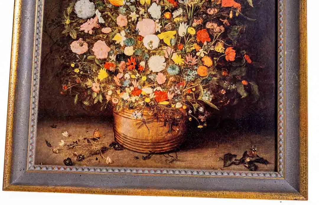 Druck von einem Gemälde mit Blumenmotiv und goldenem Holzrahmen von Jan Brueghel Nature morte aux fleurs – Bild 2
