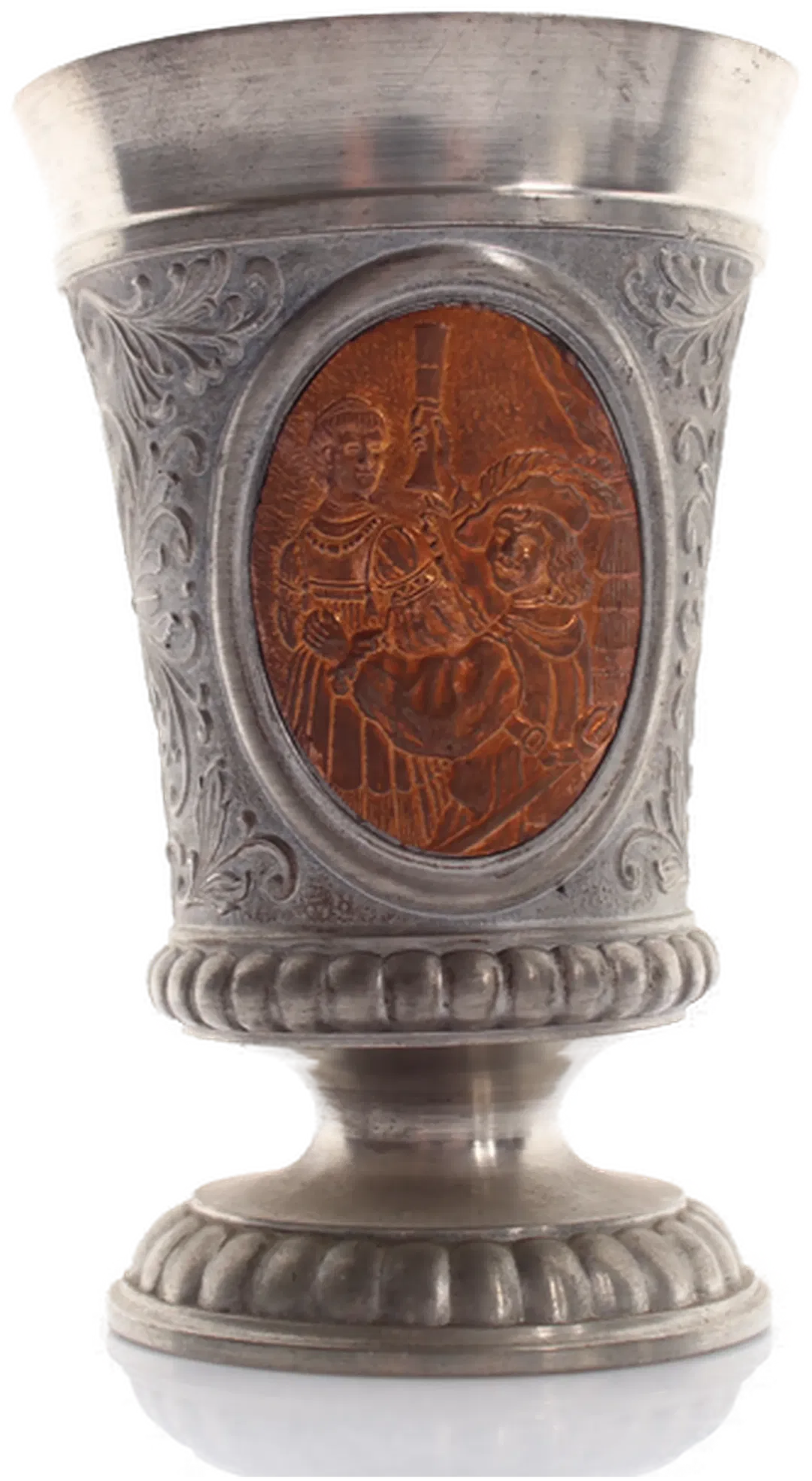 Historischer Zinnbecher mit Relief & Holzintarsie - Bild 4