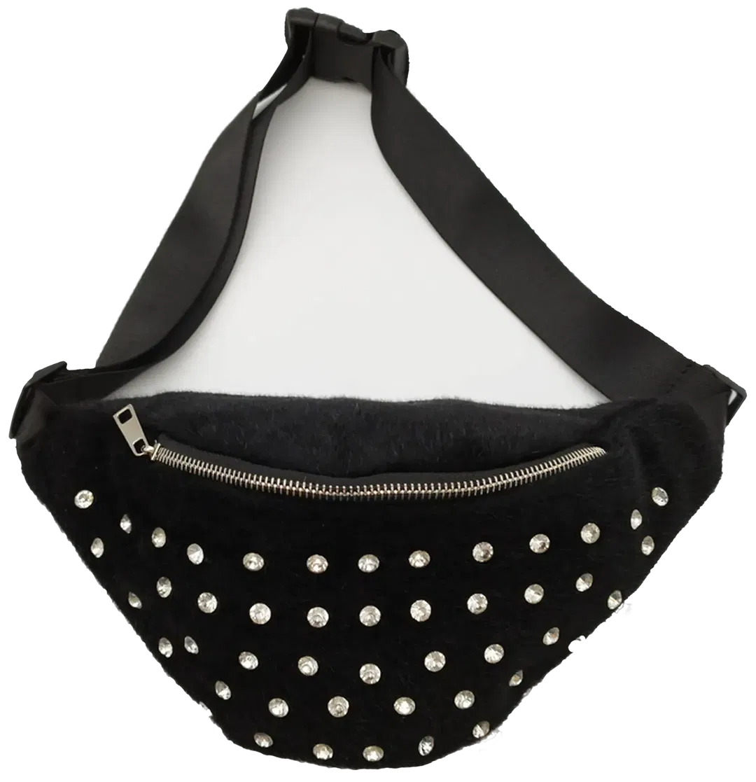 Bauchtasche Schwarz Felloptik mit Strass | Einmaliges Unikat - Bild 4