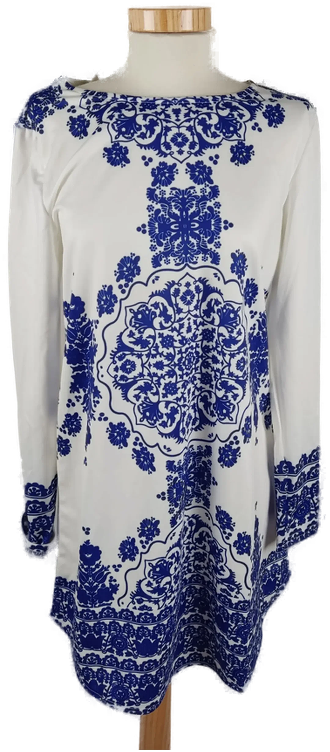 Damen Tunika Langarm, Weiß mit blauem Muster, Gr. S - Bild 1