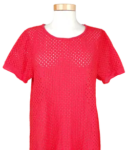 Damen Shirt mit Lochstickerei, rot - Bild 3