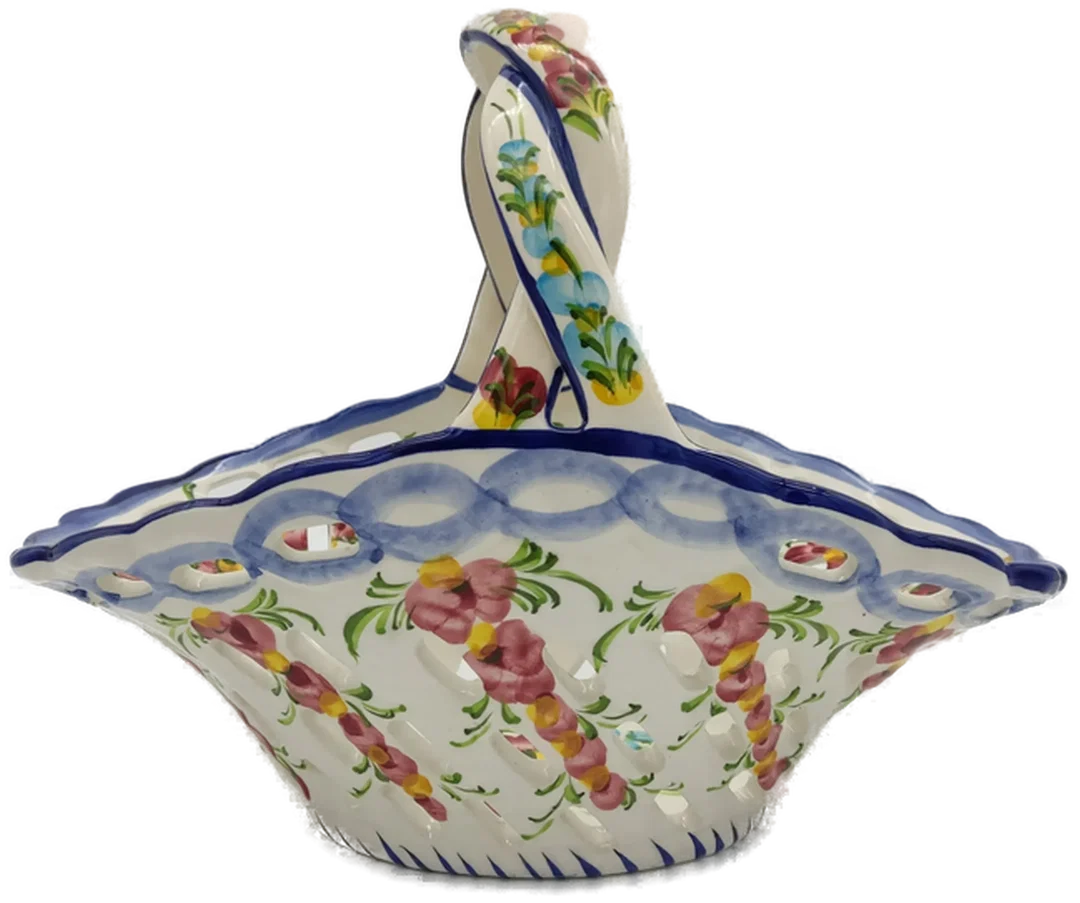 Vintage Obst- Blumenkorb Keramik mit Blumendekor - H/21 cm – Bild 3