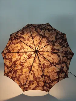 Vintage-Flanierschirm / Sonnenschirm / Damenschirm - beige-orange-braun geblümt - Bild 1