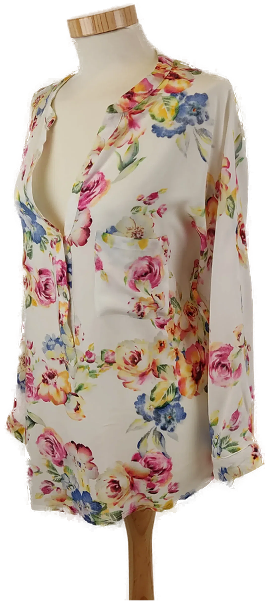 Weiße Damenbluse geblümt, 3/4 Arm, Gr. M - Bild 1