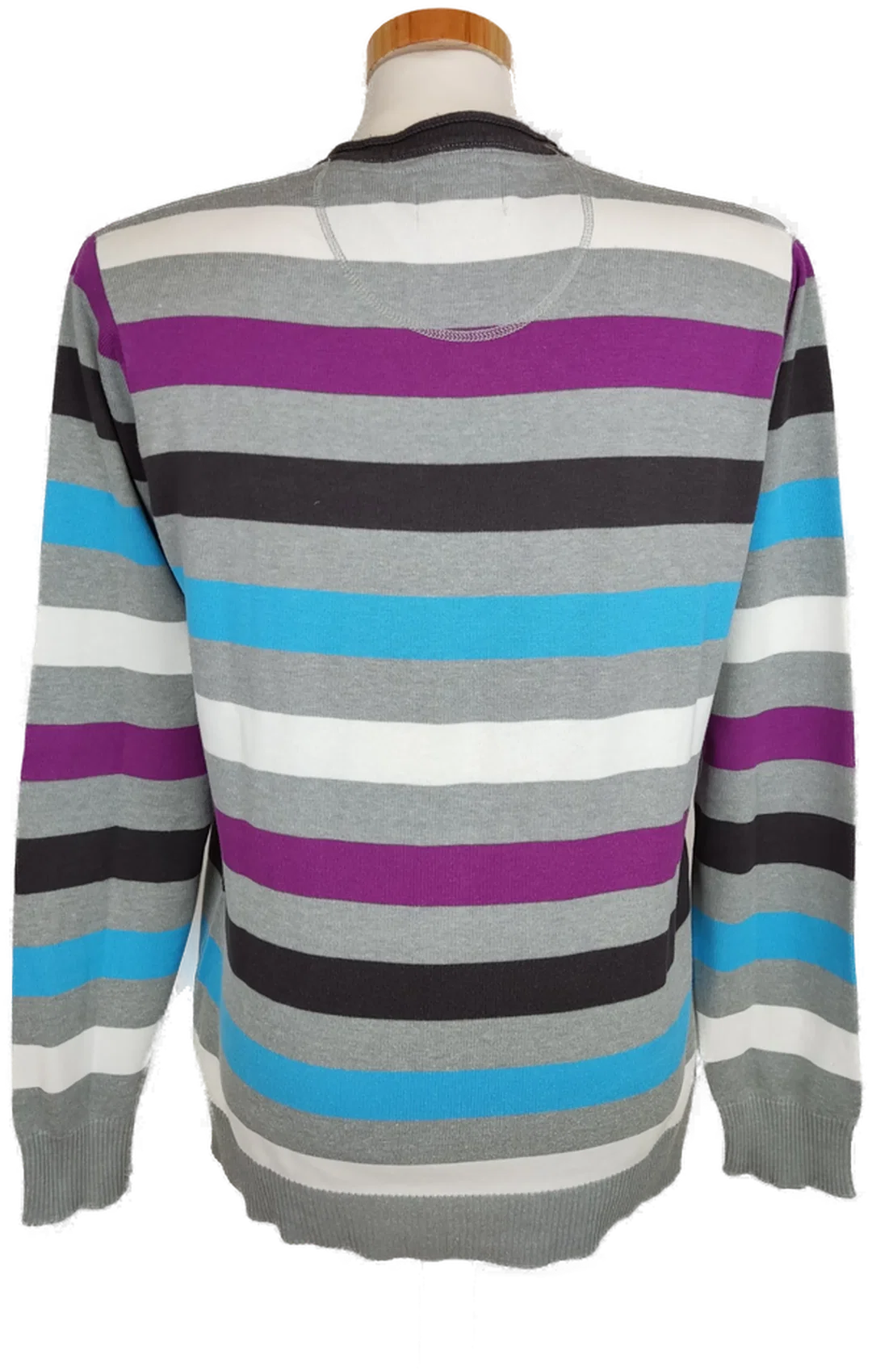 Garcia Herren Pullover mit V-Ausschnitt, grau/blau/lila gestreift - L/50 – Bild 2