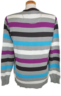 Garcia Herren Pullover mit V-Ausschnitt, grau/blau/lila gestreift - L/50 - Bild 2