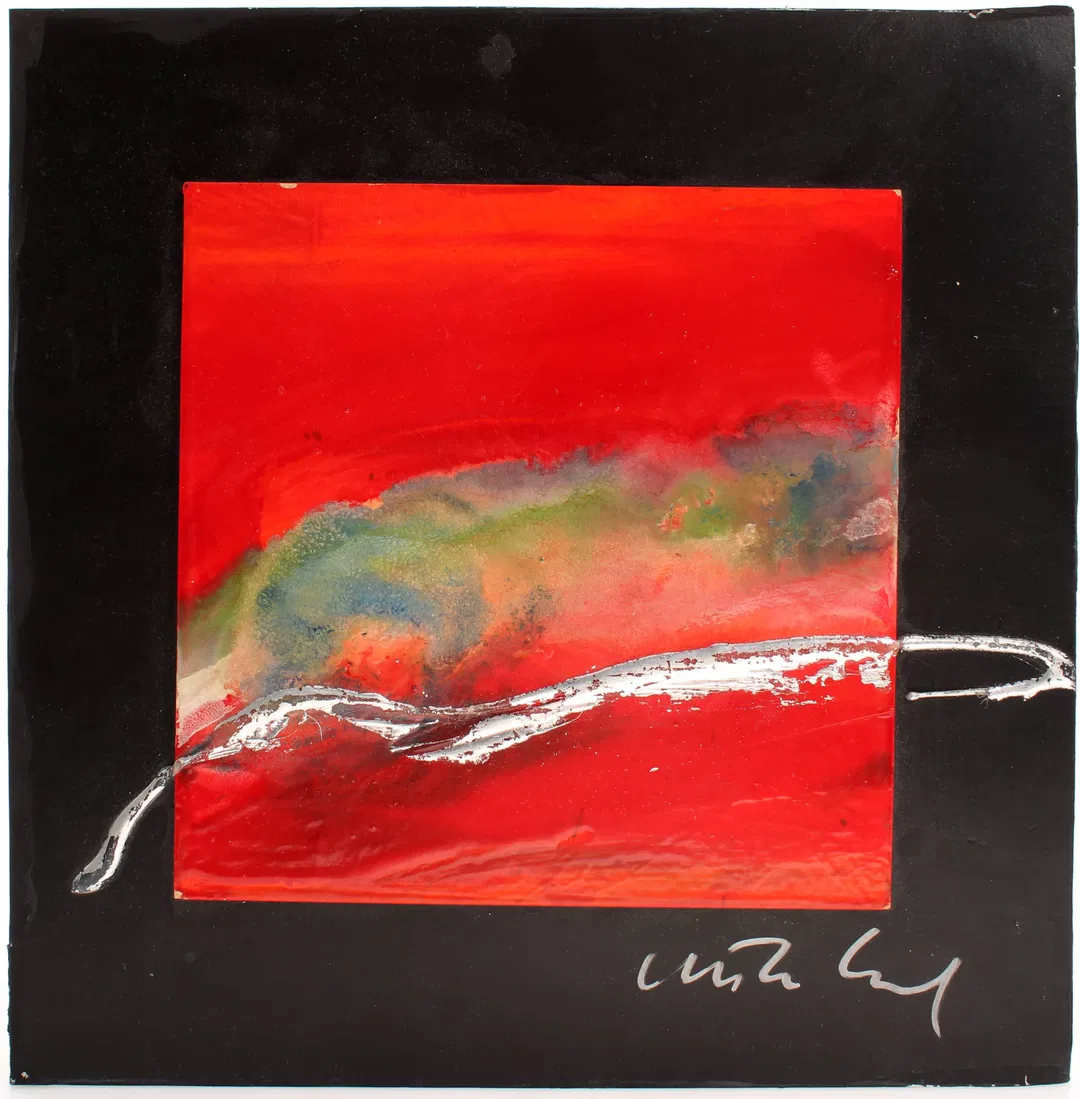 Matthias Rachel Original Lackbild auf Glas – Abstrakte Kunst – 26,5 x 26,5 cm – Zertifikat - Bild 4