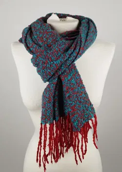 Bemusterter Schal rot/türkis - ca. 180cm / 20% Wolle, 80% Acryl - Bild 1