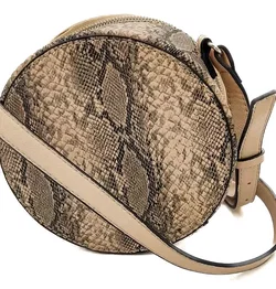 GUESS Los Angeles Runde Umhängetasche Snake Print Schlangenmuster Beige – Vorschau 3