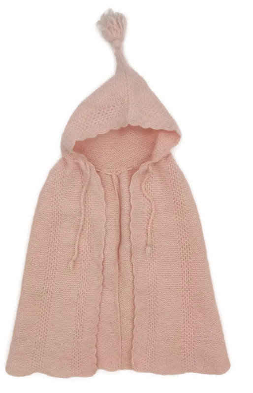 Vintage Baby Cape mit Kapuze, handgestrickt - pastellrosa - Bild 3