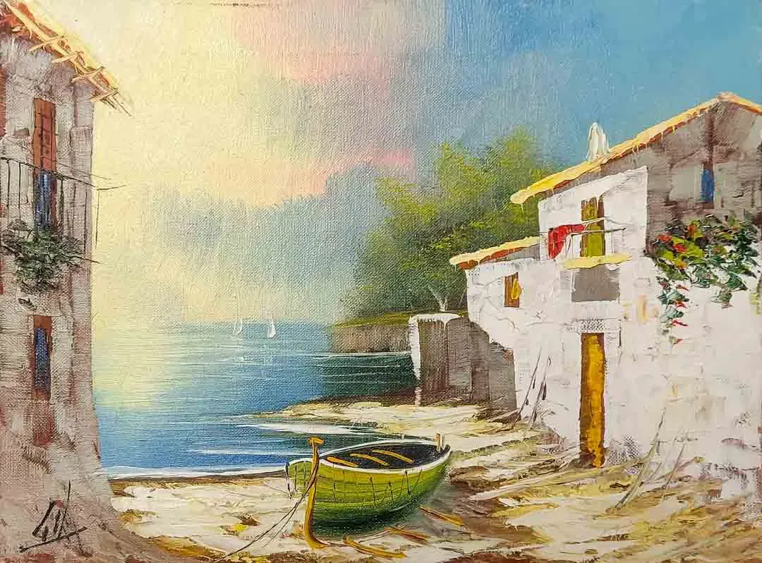 Mittelmeer-Gemälde Öl auf Leinwand 40x30 cm, signiert „GL“ - Bild 1