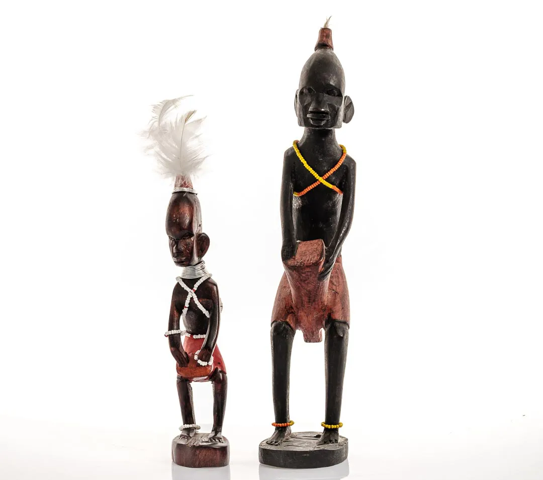  Afrikanische Holzfiguren mit Trommel 2 Stück – Bild 2
