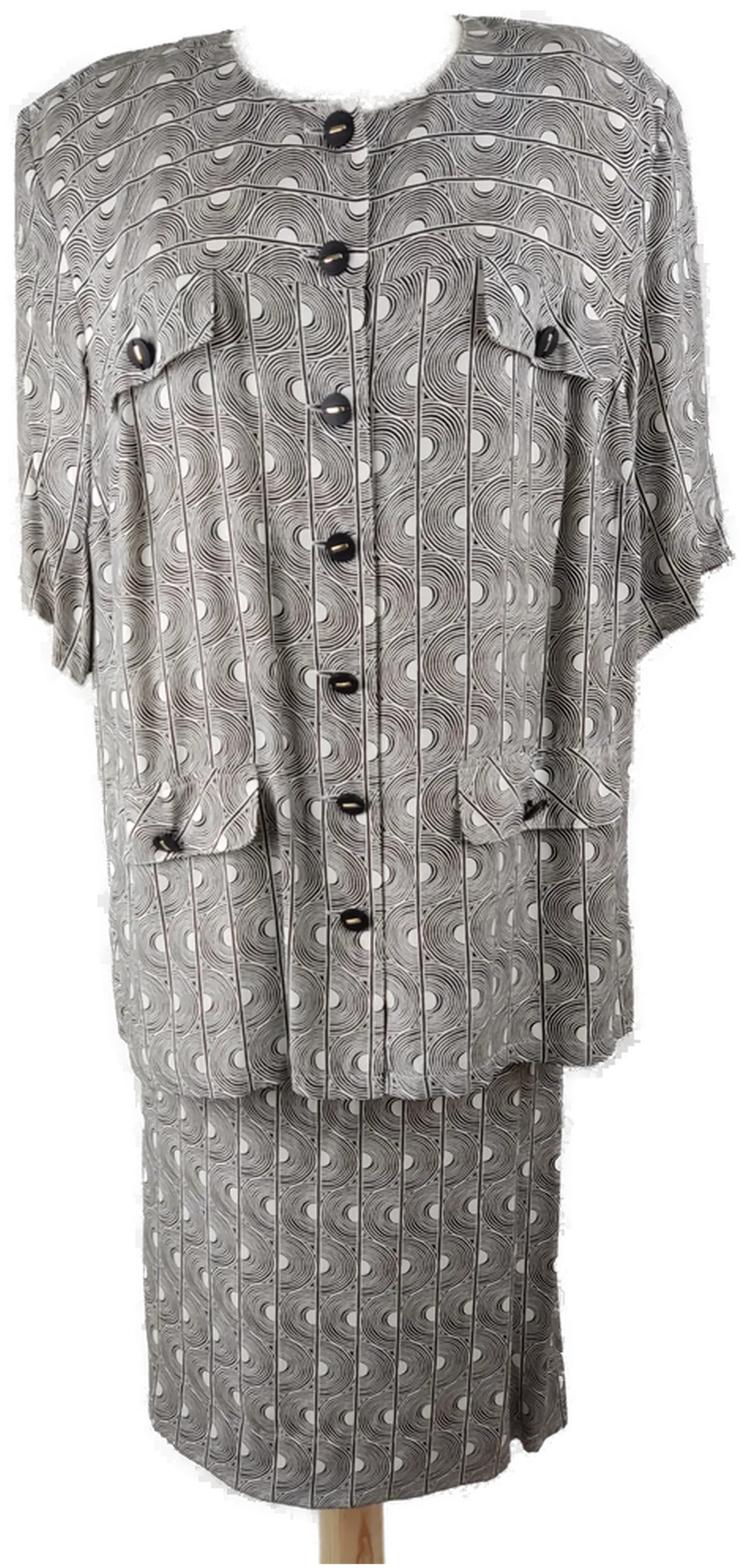 Kostüm kurzarm mit Rundhalsausschnitt, schwarz/weiß gemustert, Größe 46 - Bild 1