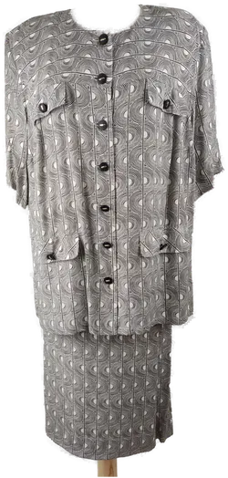 Kostüm kurzarm mit Rundhalsausschnitt, schwarz/weiß gemustert, Größe 46 - Bild 1