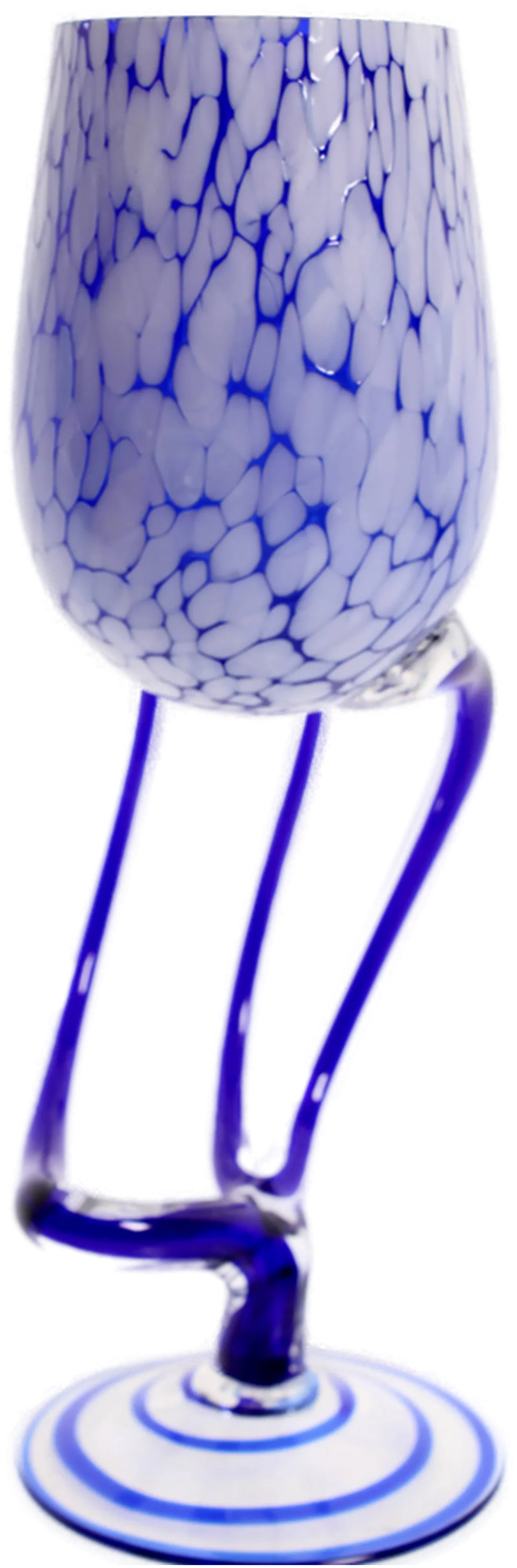 Handgefertigtes Weinglas aus Kunstglas, blau-weiß, Höhe ca. 25 cm, Unikat – Bild 3
