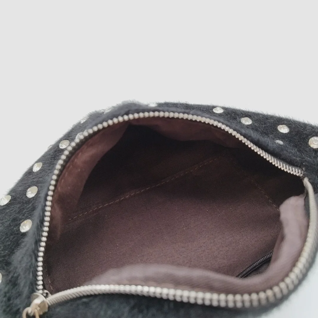 Bauchtasche Schwarz Felloptik mit Strass | Einmaliges Unikat – Bild 5
