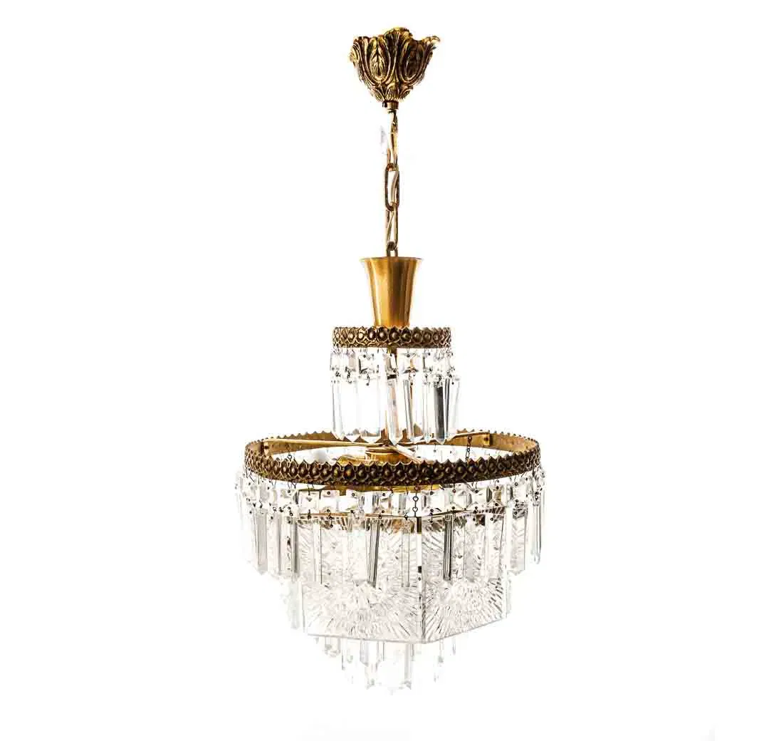 Alter Kristall Kronleuchter auf 5 Ebenen Glasabhang 3-flammig E14 - Bild 1