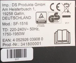 Elektrischer Kaminofen DS Produkte SF-1516 – 1950 W, Retro-Design, mit Flammeneffekt - Bild 4
