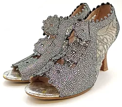 Laura Vita France Damen Peeptoes Pumps Blumendetails  silver/schwarz